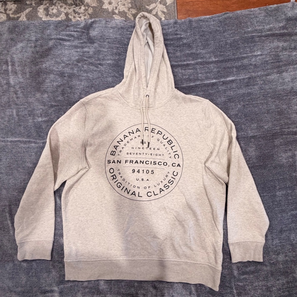 Banana Republic Mens XL Hoodie Oatmeal Heather San Francisco 94105 Graphic